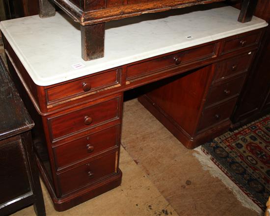 Victorian marble topped mahogany pedestal desk